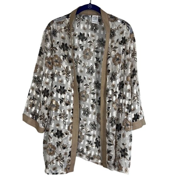 Bon Worth Sweaters - Earthy Neutral Floral Cardigan Brown L Sheer Boho Indie Folk Cottage Country